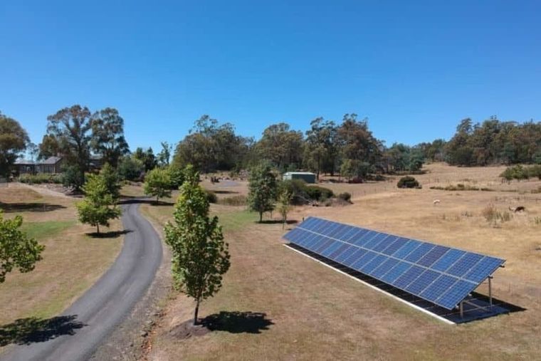 Solar panels on a rural Northern Tasmanian property